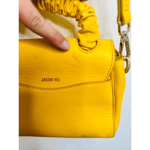 JASON WU Yellow Leather Adjustable Crossbody JW Logo Ruched Handle Rommy Bag - Picture 7 of 16